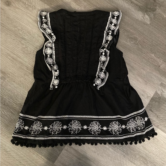 Anthropologie black embroidered ruffle sleeveless top - Picture 12 of 16